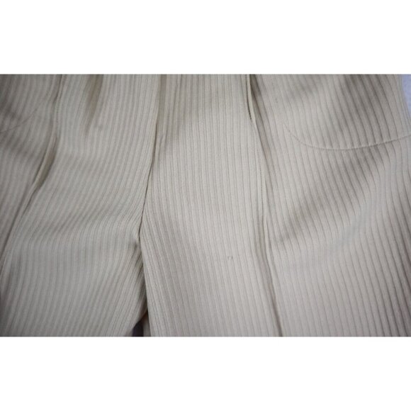 VINTAGE WOMEN'S BEIGE RIBBED ELASTIC WAIST CROPPED PULL-ON PANTS - SIZE S/M - Picture 5 of 6